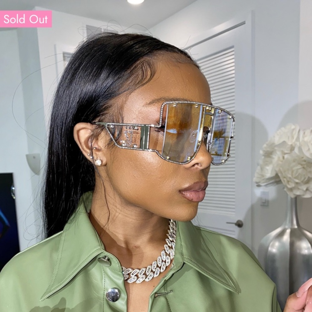 Statement Oversized Shield Sunglasses - Gold Tint